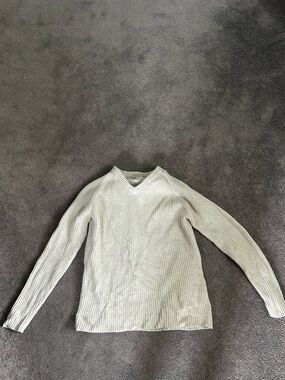 J. Crew Women's 100% Cotton V-Neck Ribbed Sweater in Light Gray